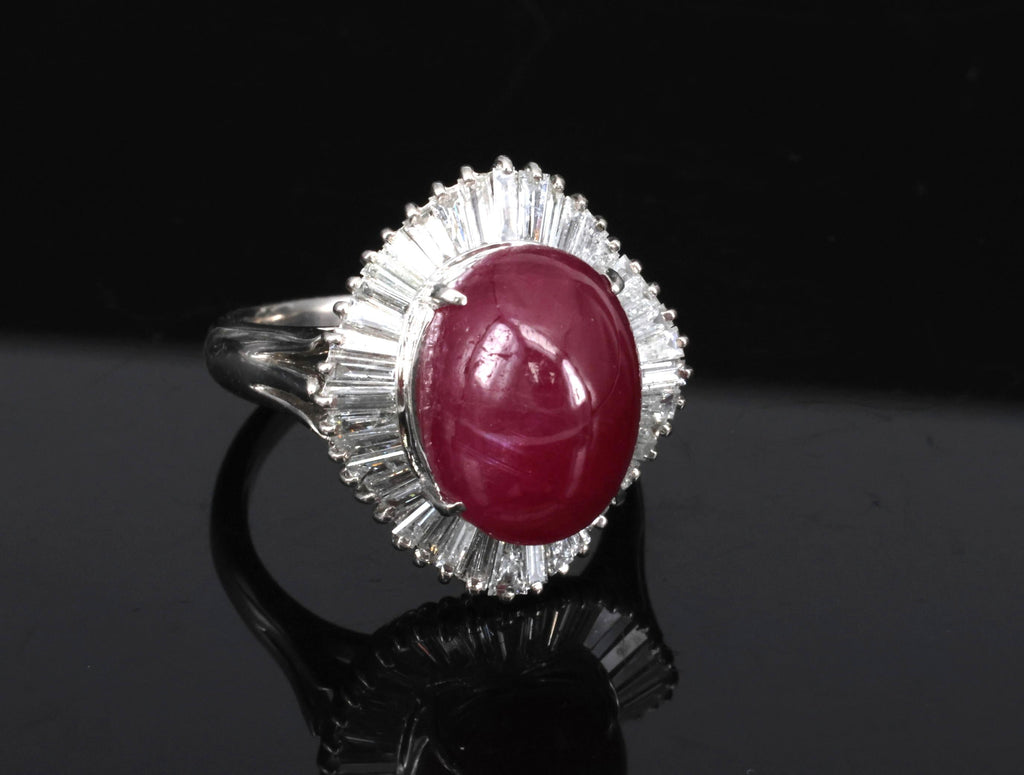 Vintage 10.23ct Natural Ruby & 1.58ct Diamond Platinum Ring Size 8.25 13.4gr