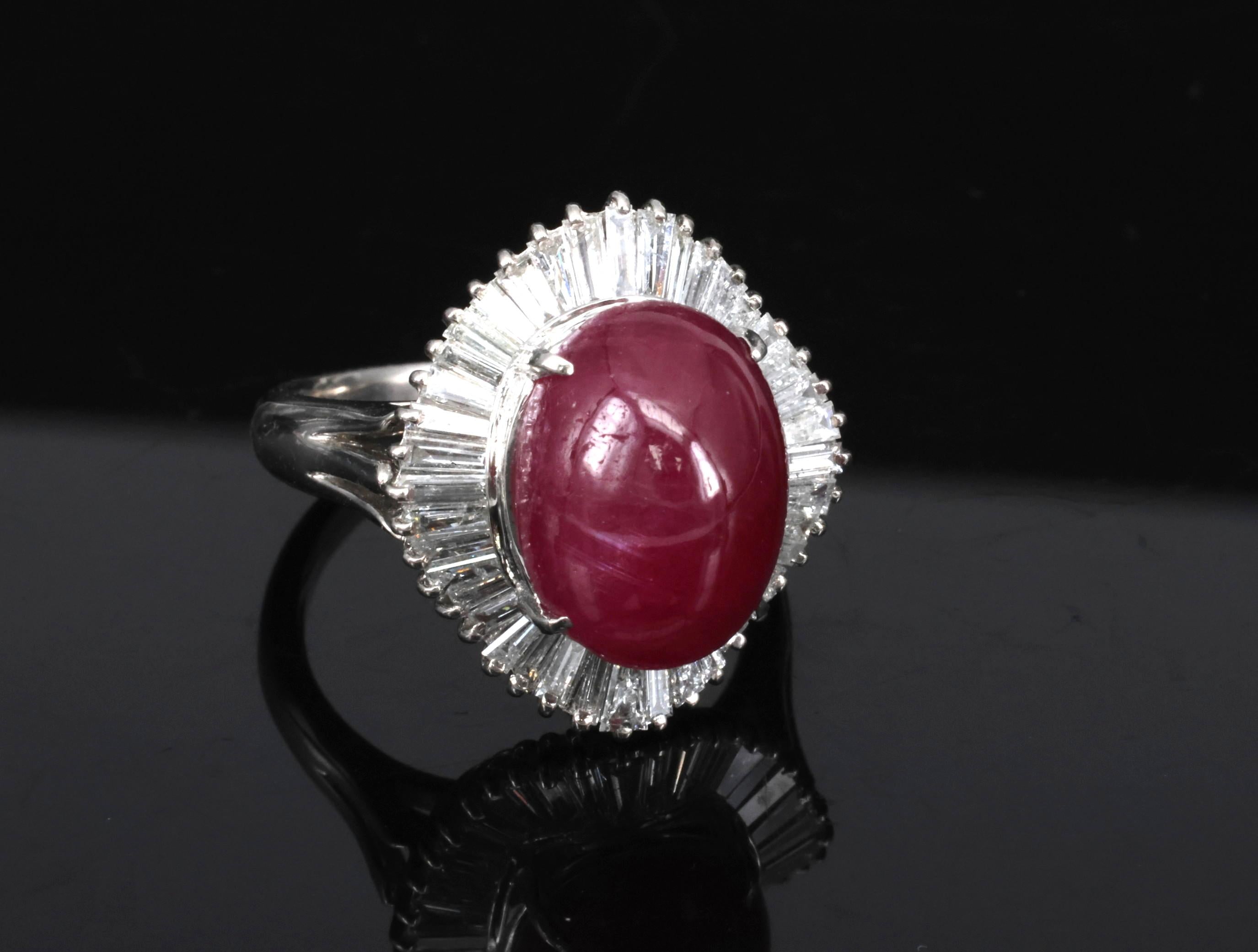 Vintage 10.23ct Natural Ruby & 1.58ct Diamond Platinum Ring Size 8.25 13.4gr
