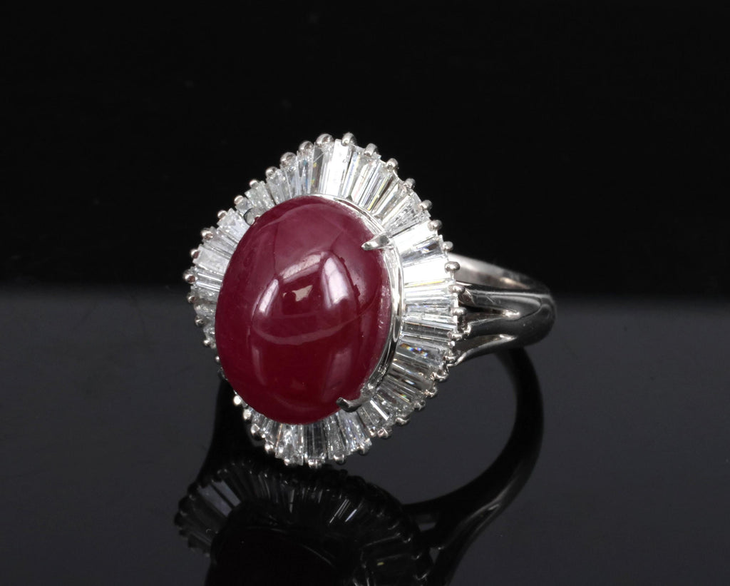 Vintage 10.23ct Natural Ruby & 1.58ct Diamond Platinum Ring Size 8.25 13.4gr