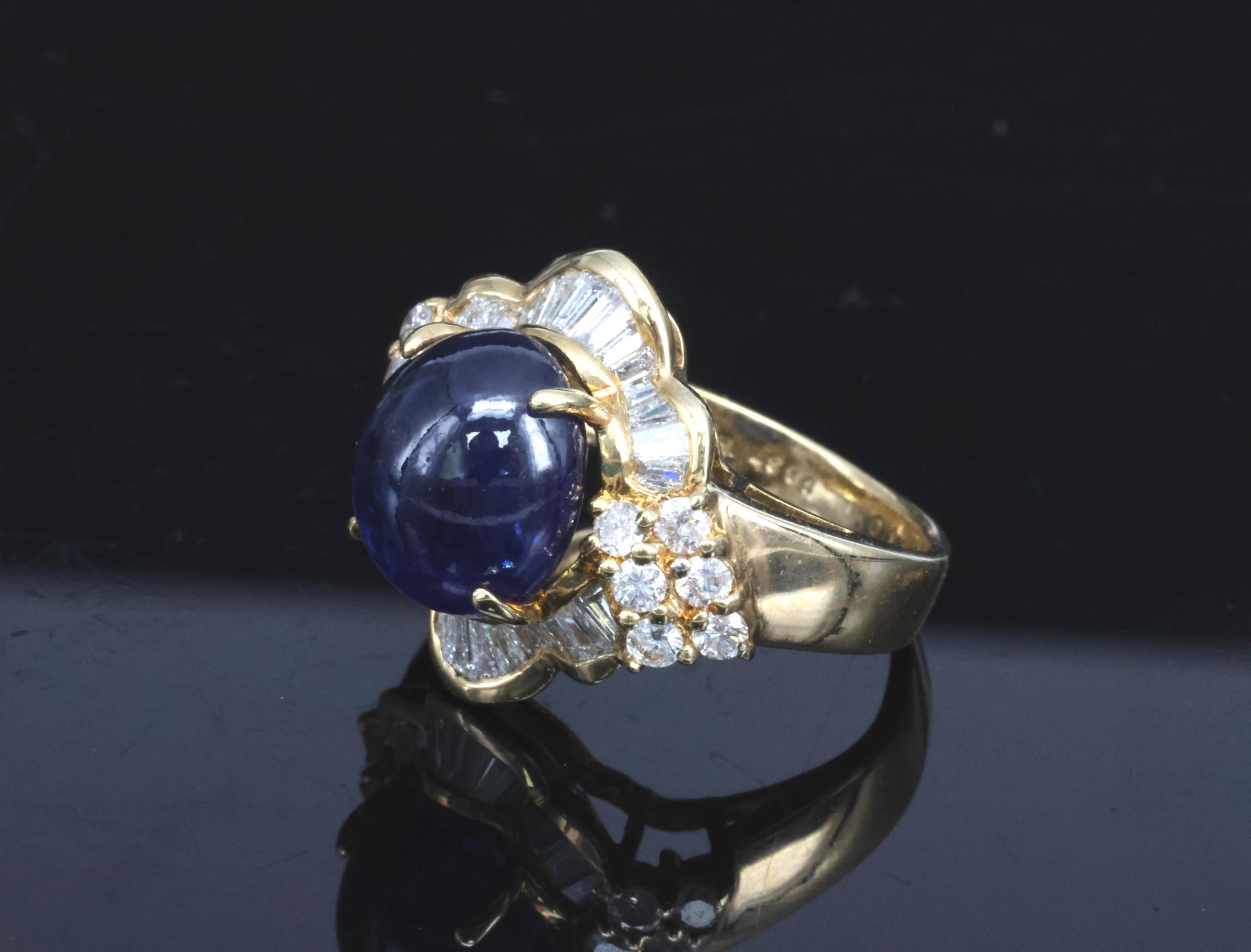 Vintage 8.37ct Deep Blue Sapphire & 1.10ct Diamond 18K Yellow Gold Ring Size 5