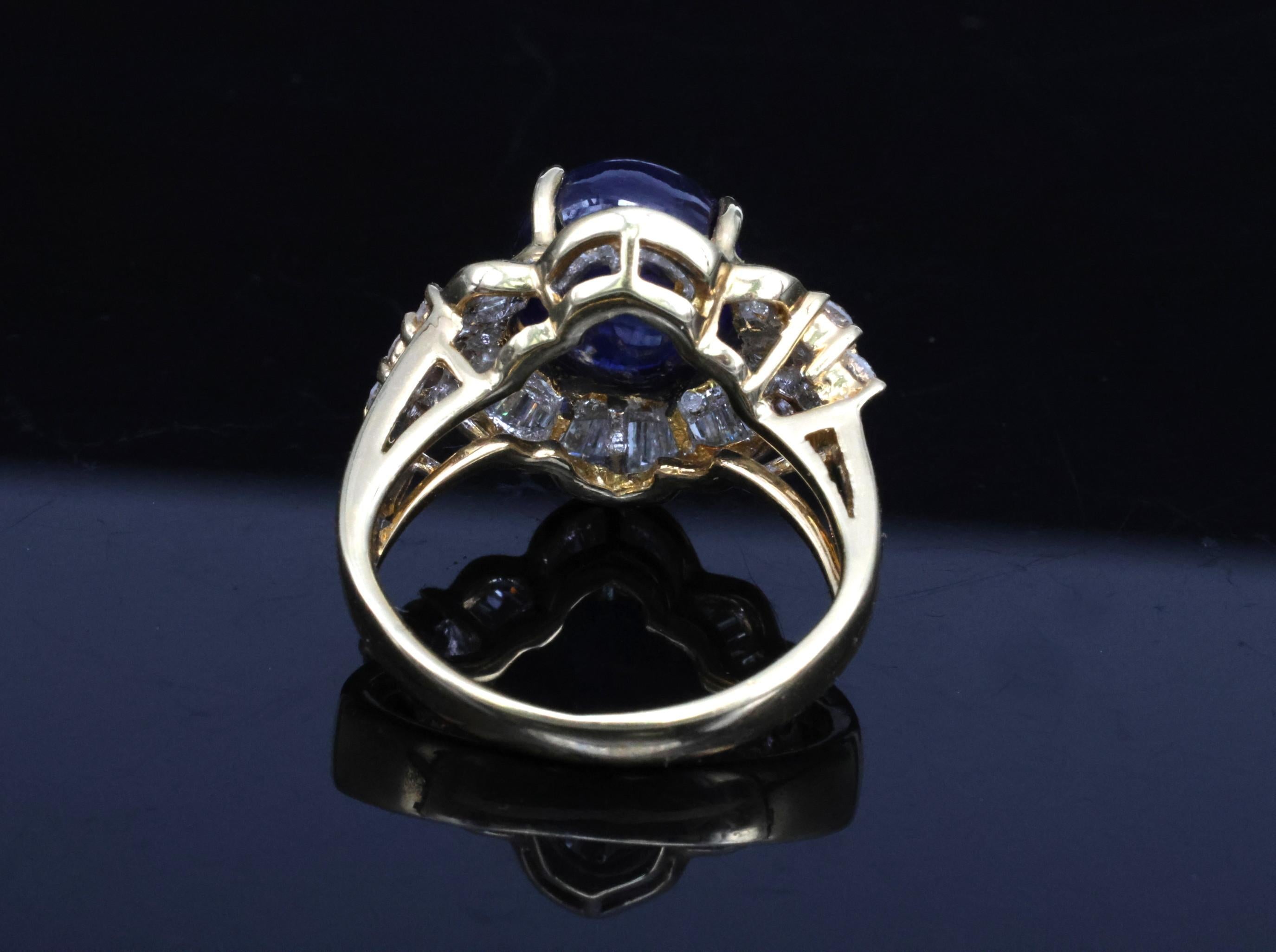 Vintage 8.37ct Deep Blue Sapphire & 1.10ct Diamond 18K Yellow Gold Ring Size 5