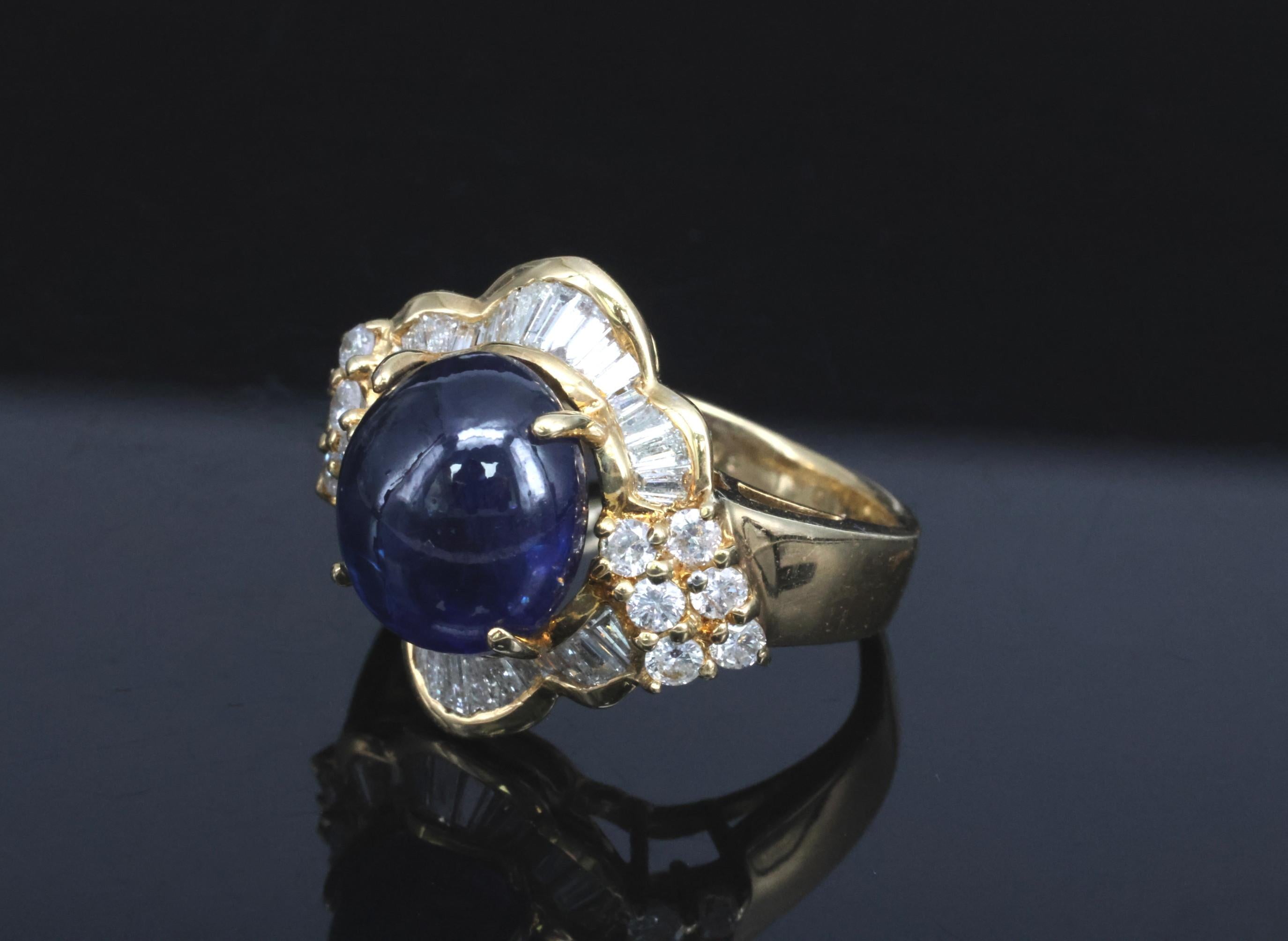 Vintage 8.37ct Deep Blue Sapphire & 1.10ct Diamond 18K Yellow Gold Ring Size 5