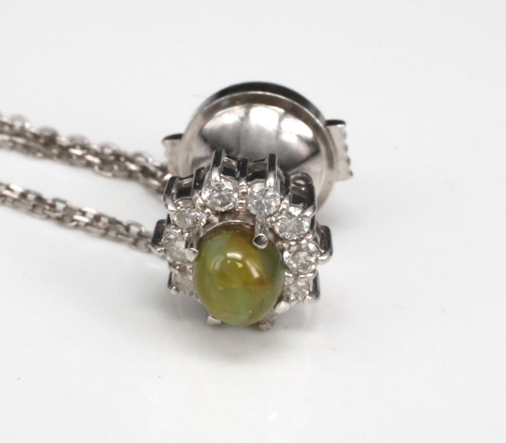 Vintage 1.60ct Chrysoberyl Cat's Eye & 0.41ct Diamond Platinum Tie Tack Pin