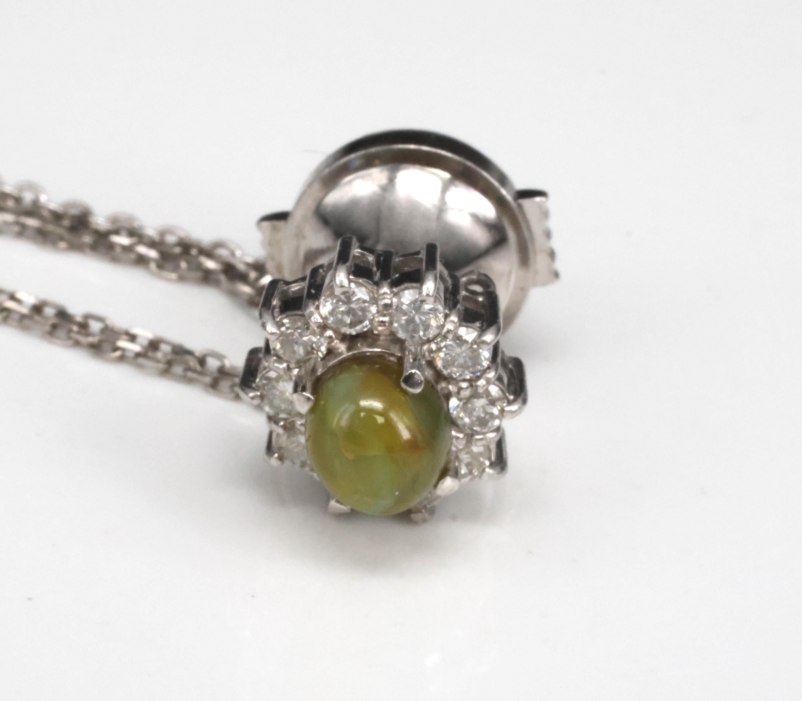 Vintage 1.60ct Chrysoberyl Cat's Eye & 0.41ct Diamond Platinum Tie Tack Pin
