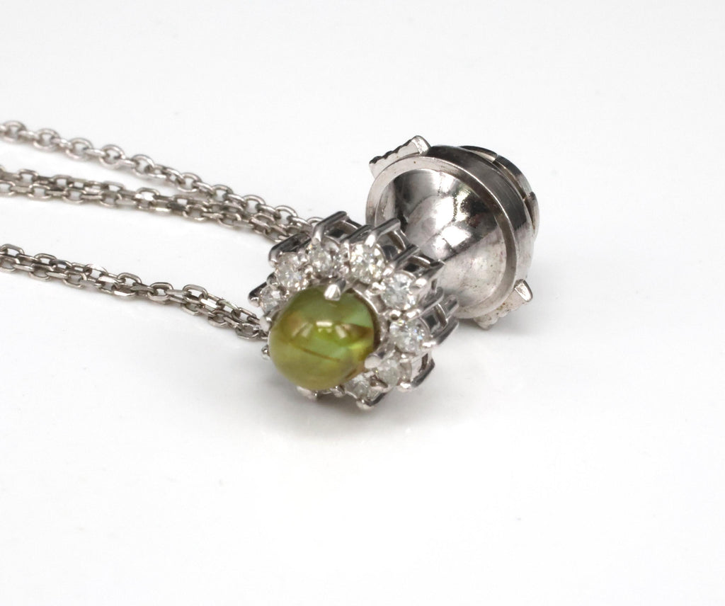 Vintage 1.60ct Chrysoberyl Cat's Eye & 0.41ct Diamond Platinum Tie Tack Pin