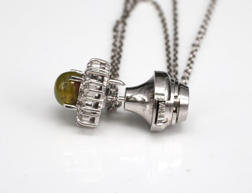 Vintage 1.60ct Chrysoberyl Cat's Eye & 0.41ct Diamond Platinum Tie Tack Pin