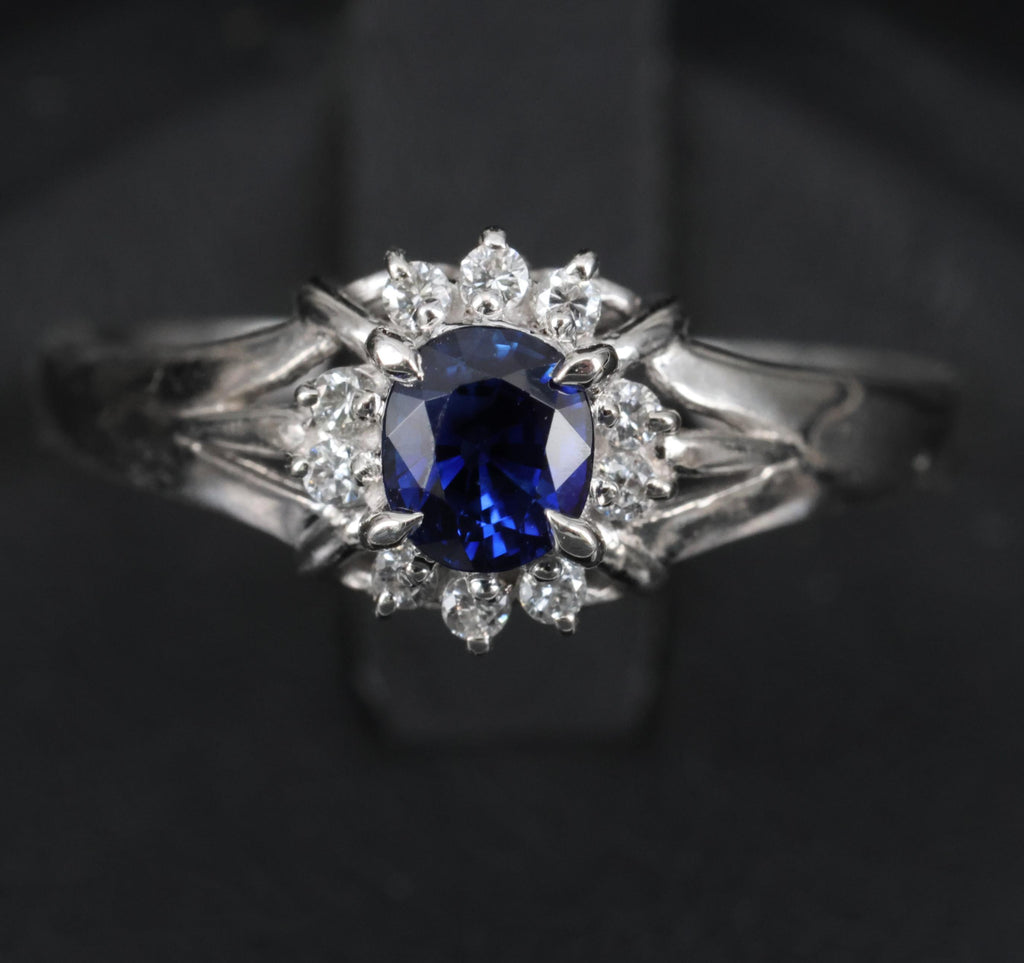 0.51ct Royal Blue Natural Sapphire & 0.10ct Diamond Platinum Ring, Size 7.75