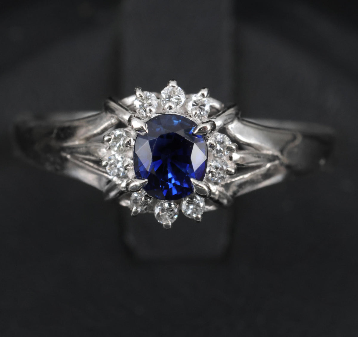 0.51ct Royal Blue Natural Sapphire & 0.10ct Diamond Platinum Ring, Size 7.75