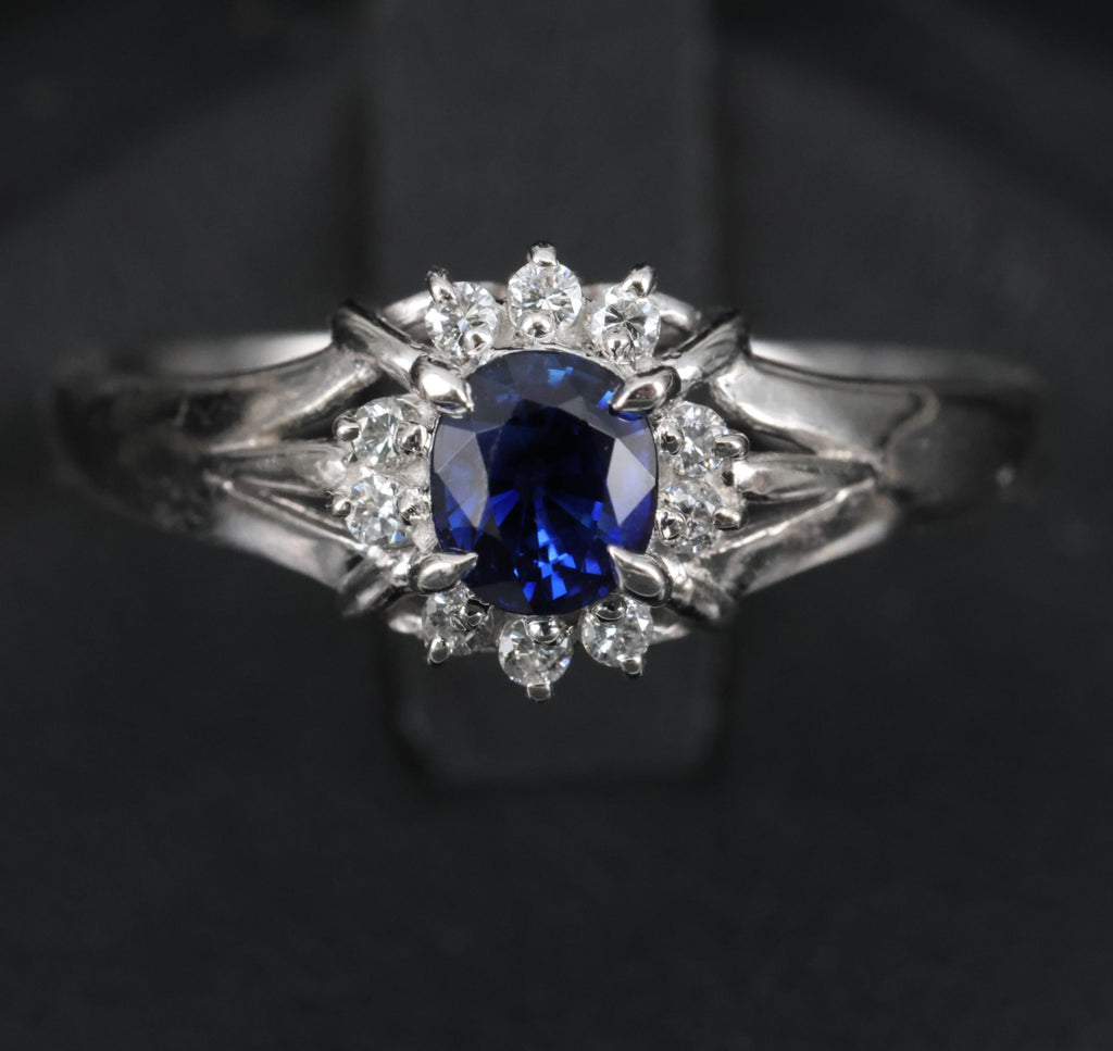 0.51ct Royal Blue Natural Sapphire & 0.10ct Diamond Platinum Ring, Size 7.75