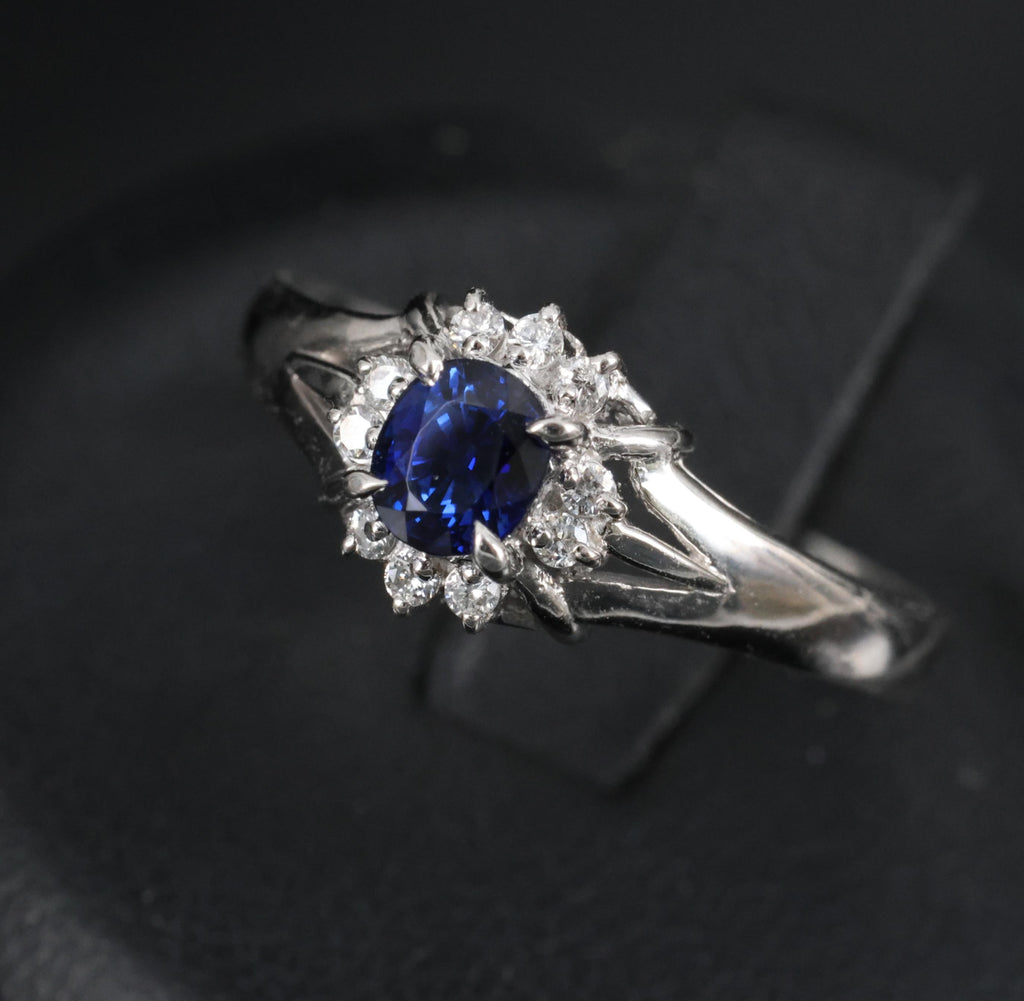 0.51ct Royal Blue Natural Sapphire & 0.10ct Diamond Platinum Ring, Size 7.75
