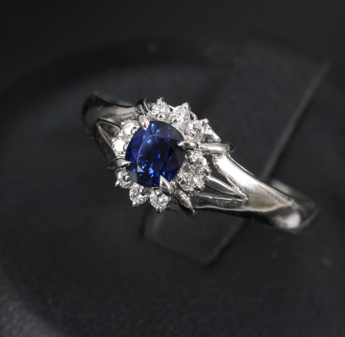 0.51ct Royal Blue Natural Sapphire & 0.10ct Diamond Platinum Ring, Size 7.75