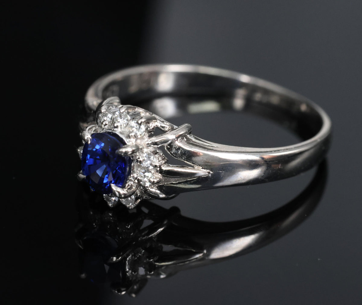 0.51ct Royal Blue Natural Sapphire & 0.10ct Diamond Platinum Ring, Size 7.75