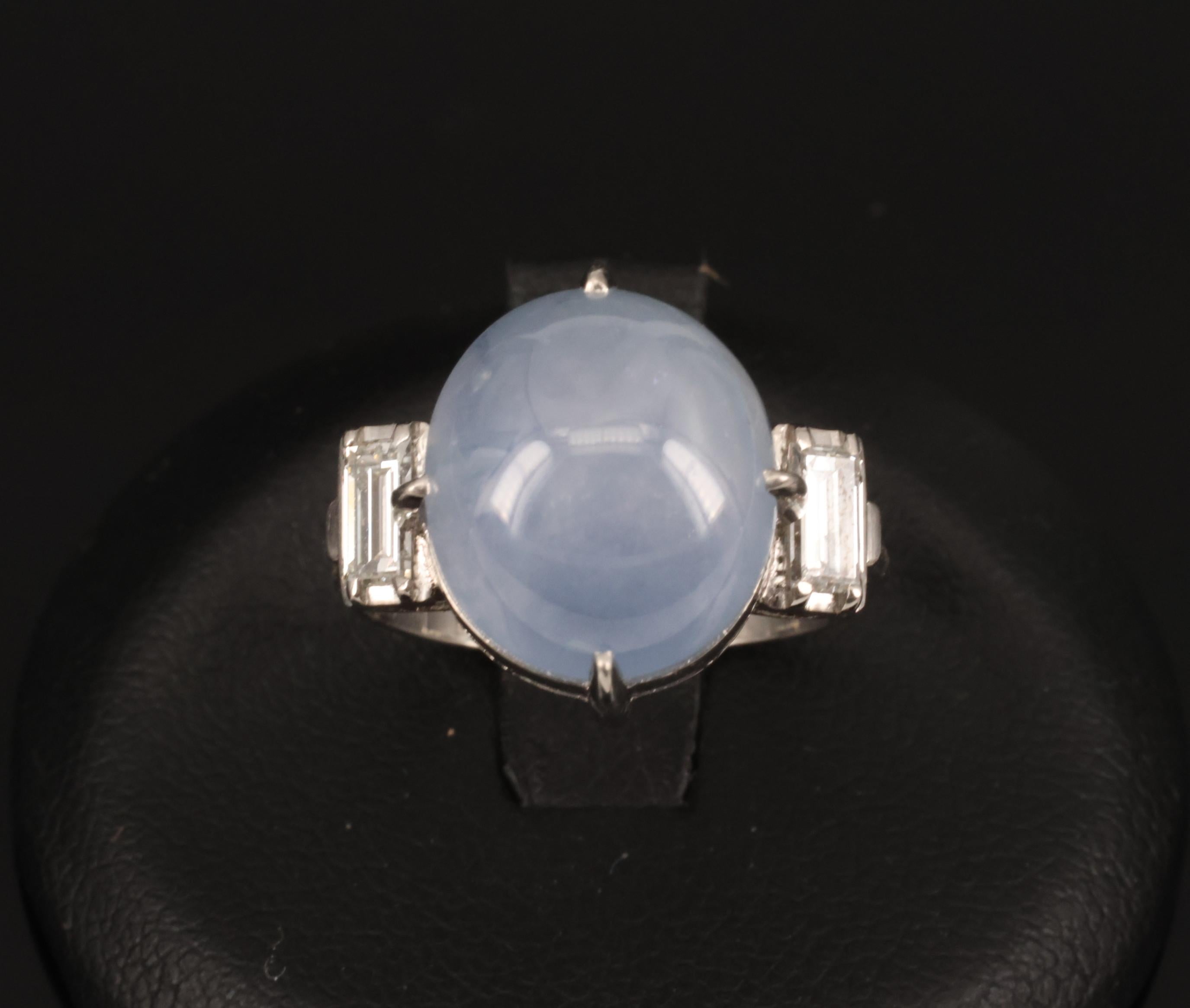 Fine 10.52ct Natural Star Sapphire & 0.20ct Diamond Platinum Ring, Size 5.75