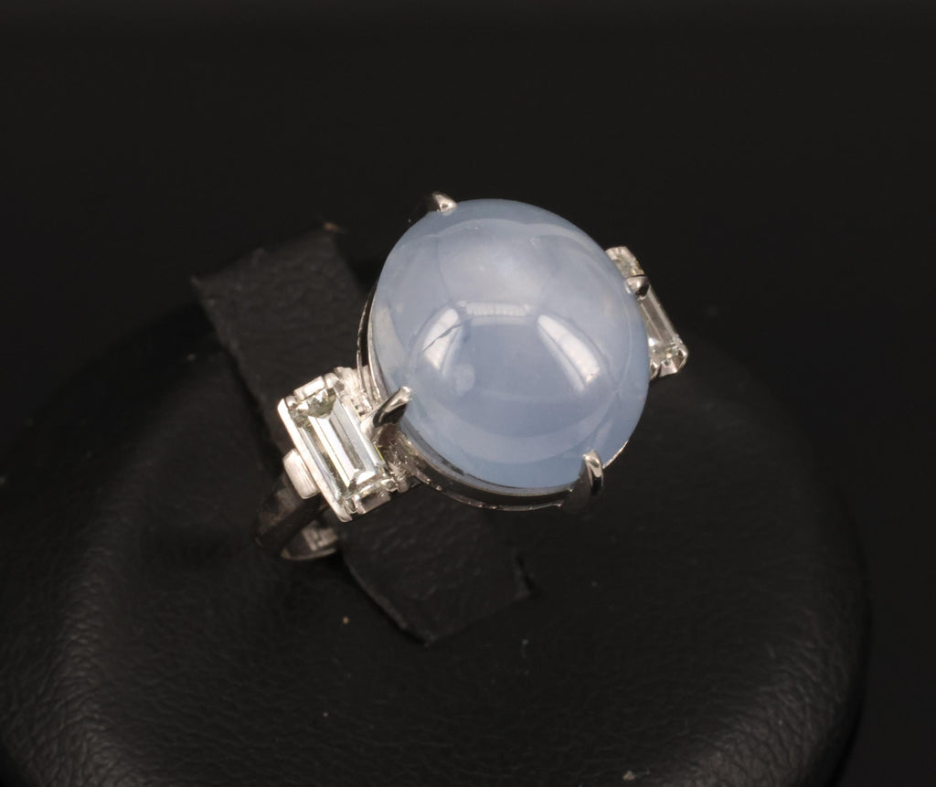 Fine 10.52ct Natural Star Sapphire & 0.20ct Diamond Platinum Ring, Size 5.75