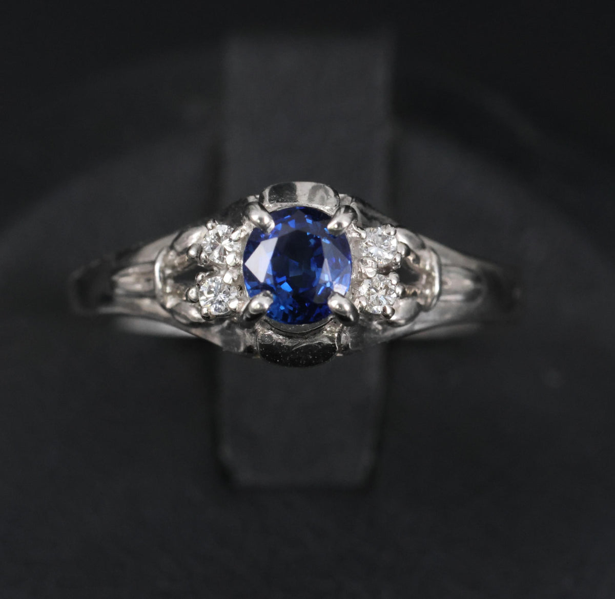 0.46ct Natural Royal Blue Sapphire & 0.51ct Diamond Platinum Ring, Size 6.5