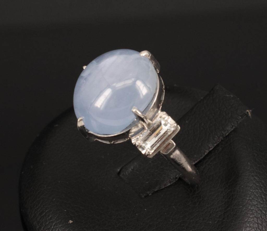 Fine 10.52ct Natural Star Sapphire & 0.20ct Diamond Platinum Ring, Size 5.75