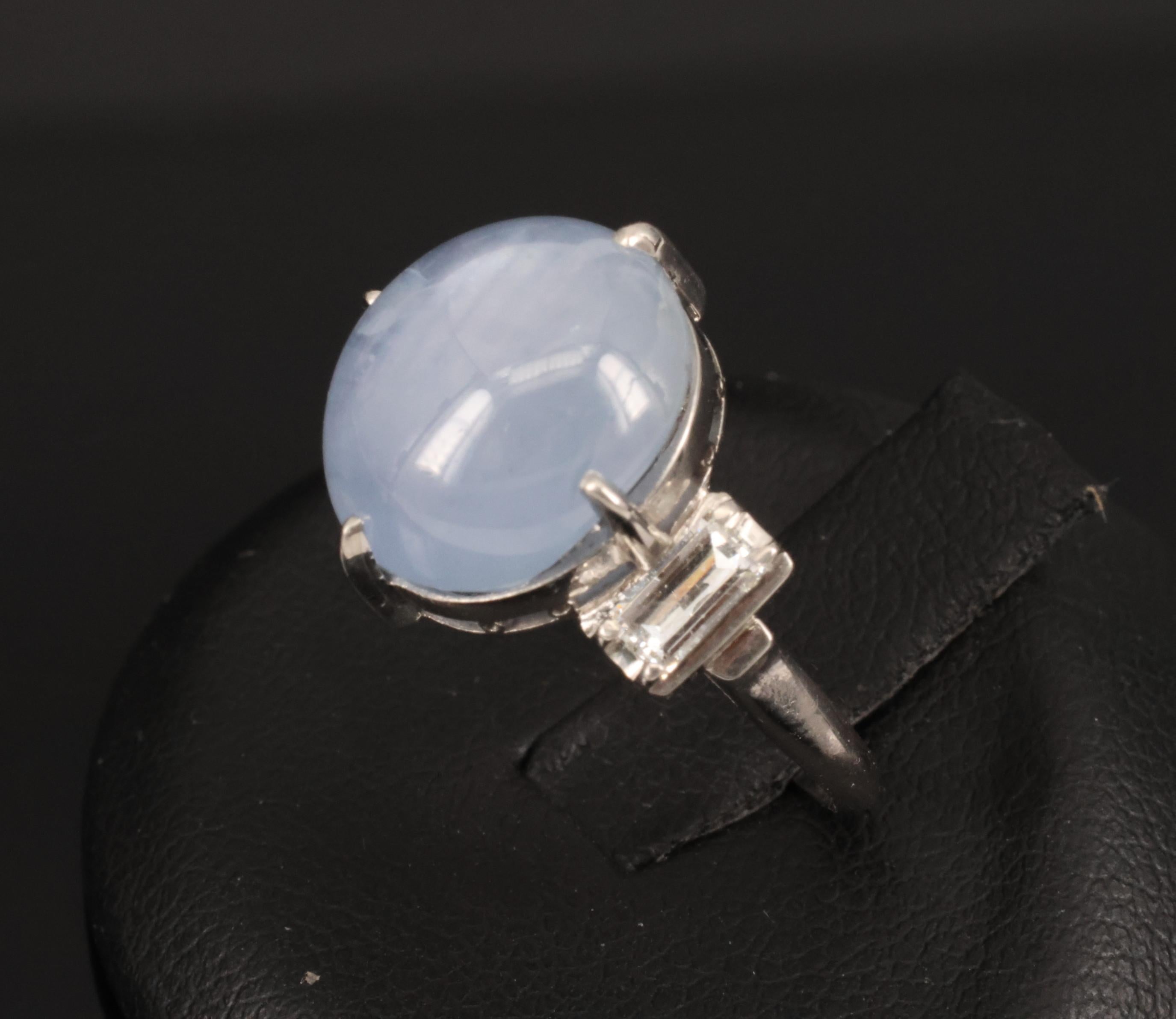 Fine 10.52ct Natural Star Sapphire & 0.20ct Diamond Platinum Ring, Size 5.75