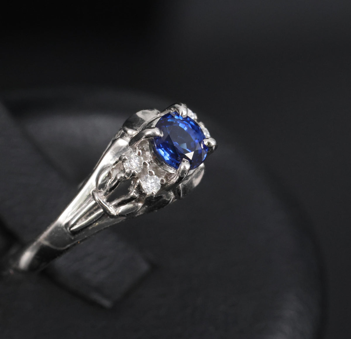 0.46ct Natural Royal Blue Sapphire & 0.51ct Diamond Platinum Ring, Size 6.5
