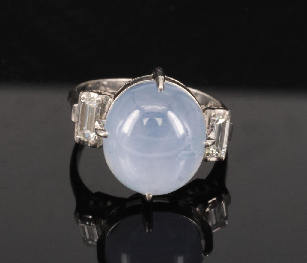 Fine 10.52ct Natural Star Sapphire & 0.20ct Diamond Platinum Ring, Size 5.75