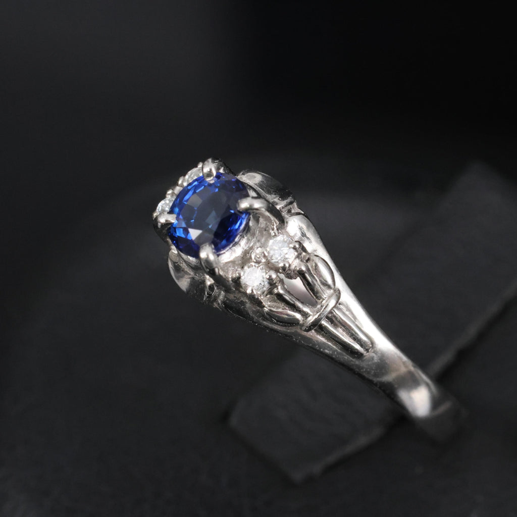 0.46ct Natural Royal Blue Sapphire & 0.51ct Diamond Platinum Ring, Size 6.5