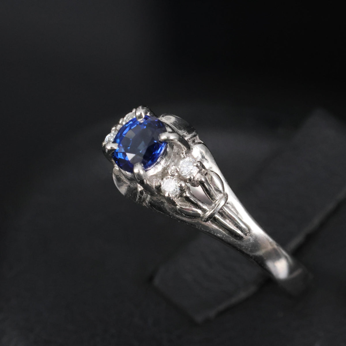 0.46ct Natural Royal Blue Sapphire & 0.51ct Diamond Platinum Ring, Size 6.5