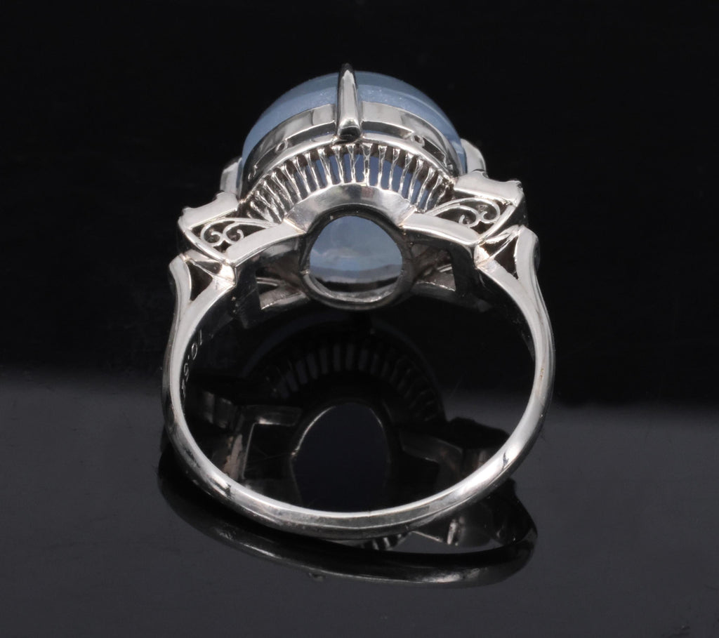 Fine 10.52ct Natural Star Sapphire & 0.20ct Diamond Platinum Ring, Size 5.75