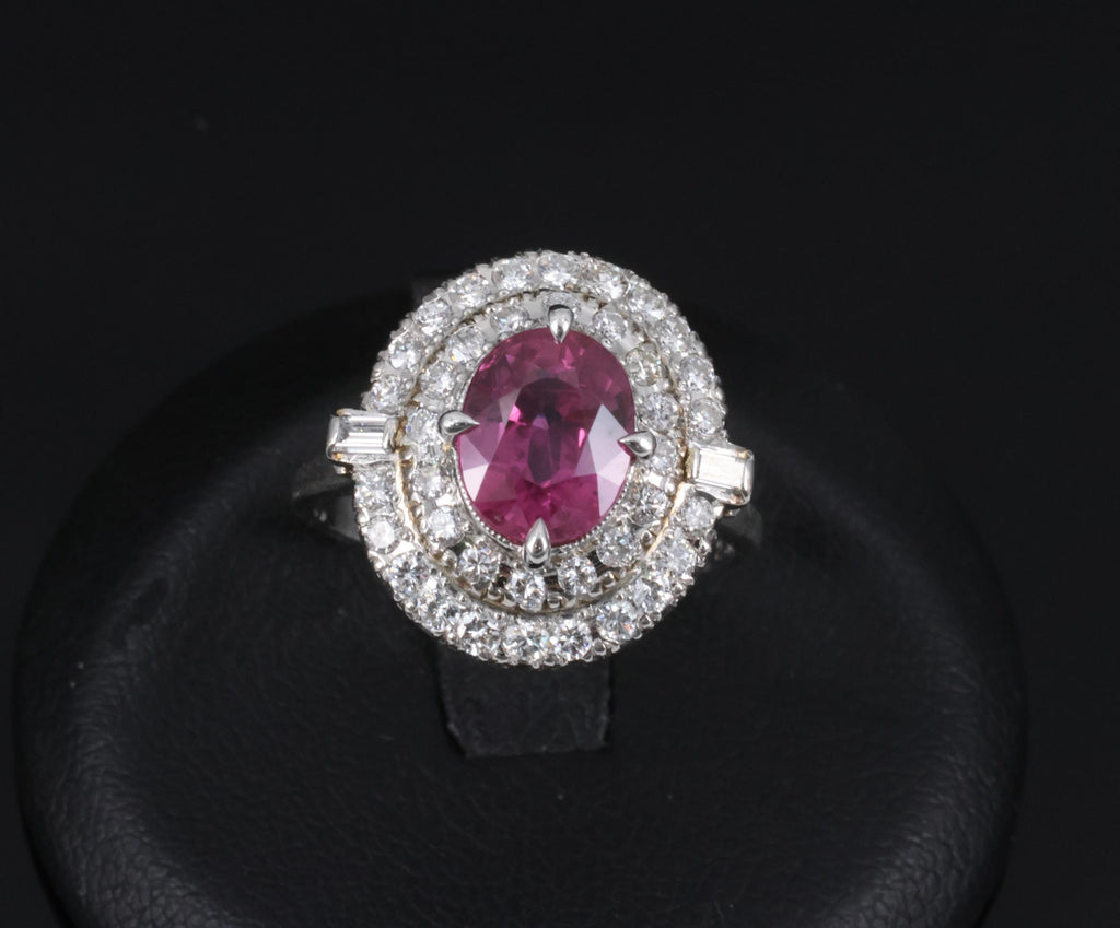 Fine Vintage 2.02ct GIA Thai Ruby & 0.83 Diamond Platinum Ring, Size 6