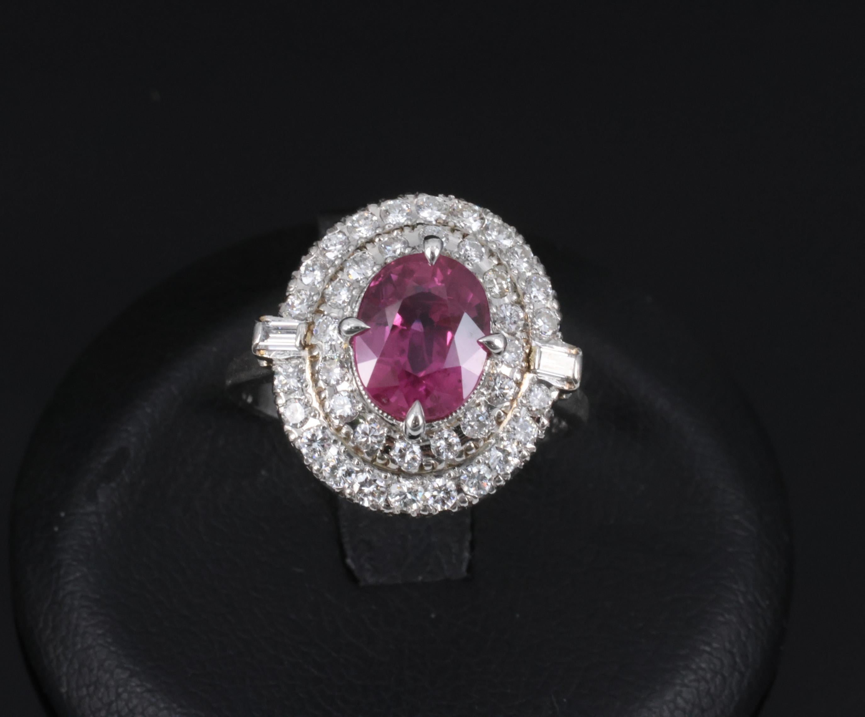 Fine Vintage 2.02ct GIA Thai Ruby & 0.83 Diamond Platinum Ring, Size 6