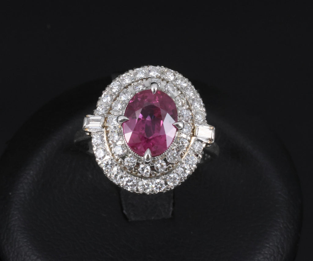 Fine Vintage 2.02ct GIA Thai Ruby & 0.83 Diamond Platinum Ring, Size 6