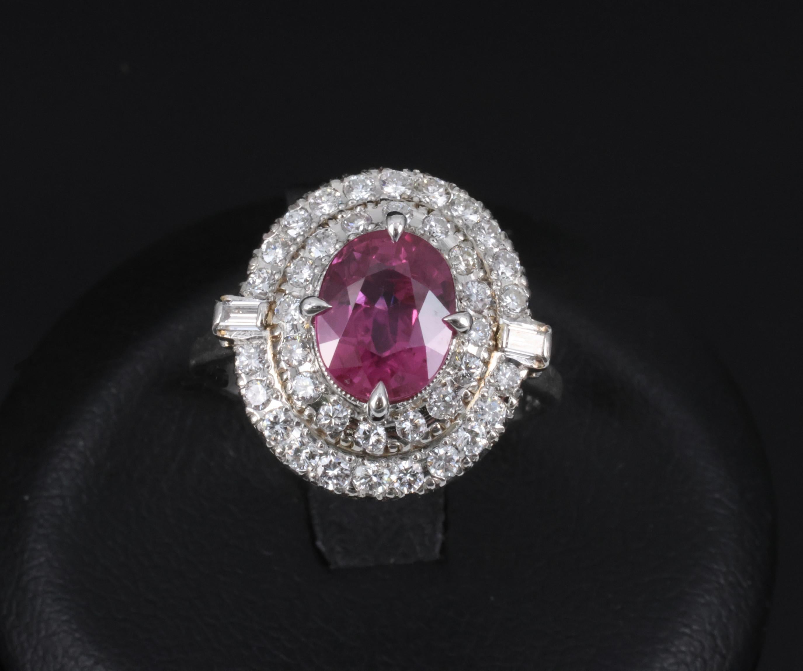 Fine Vintage 2.02ct GIA Thai Ruby & 0.83 Diamond Platinum Ring, Size 6