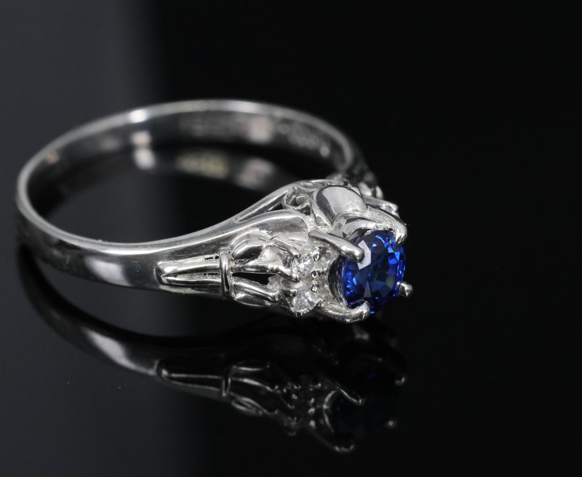 0.46ct Natural Royal Blue Sapphire & 0.51ct Diamond Platinum Ring, Size 6.5