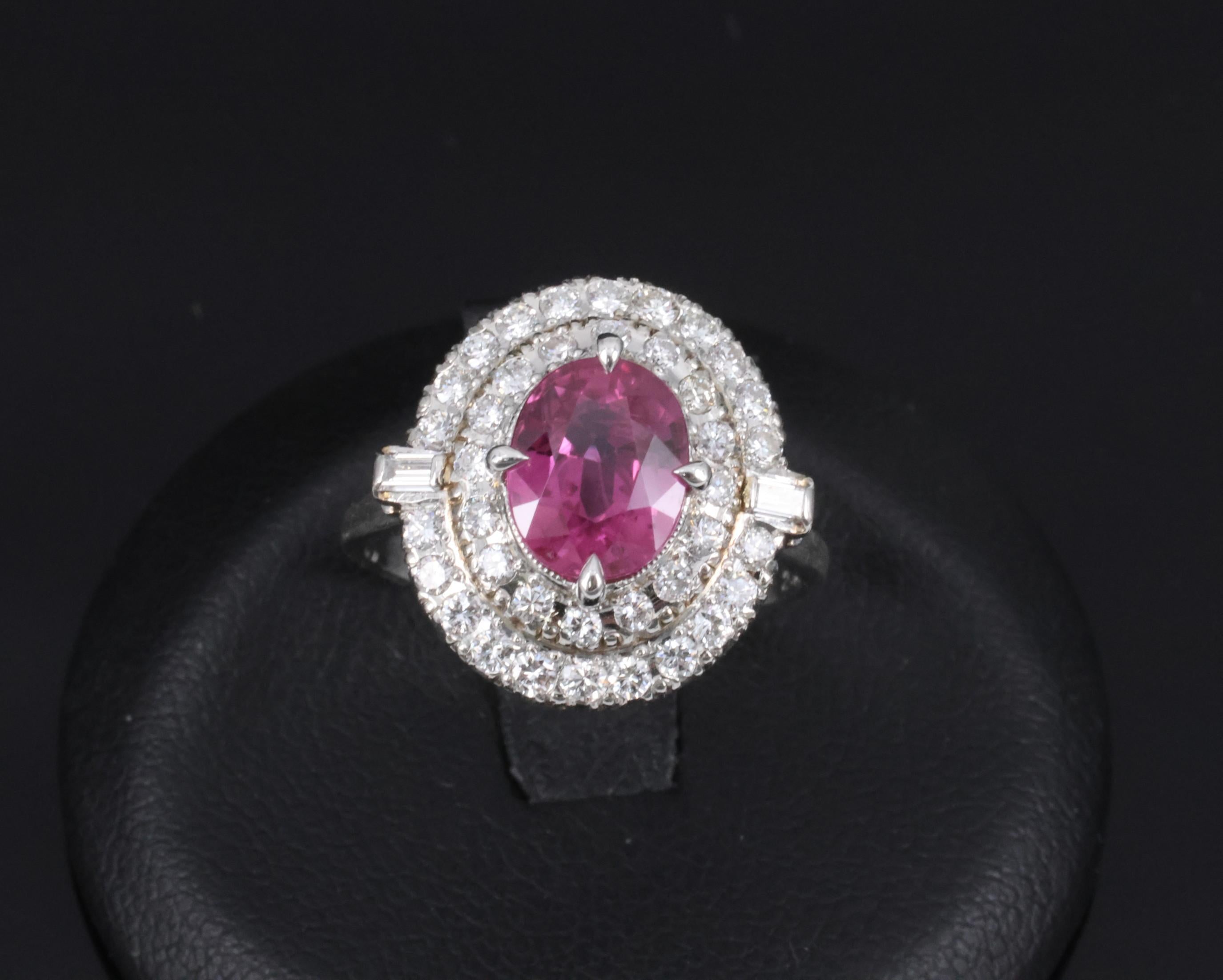 Fine Vintage 2.02ct GIA Thai Ruby & 0.83 Diamond Platinum Ring, Size 6