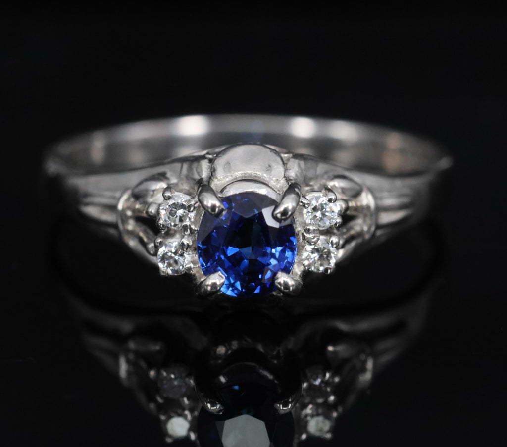 0.46ct Natural Royal Blue Sapphire & 0.51ct Diamond Platinum Ring, Size 6.5