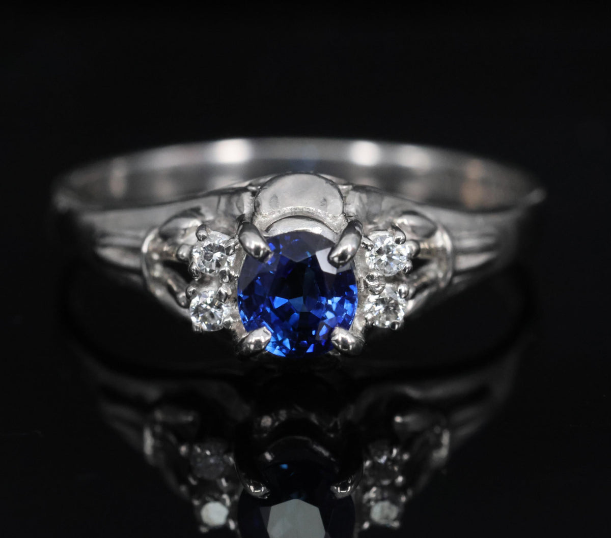 0.46ct Natural Royal Blue Sapphire & 0.51ct Diamond Platinum Ring, Size 6.5
