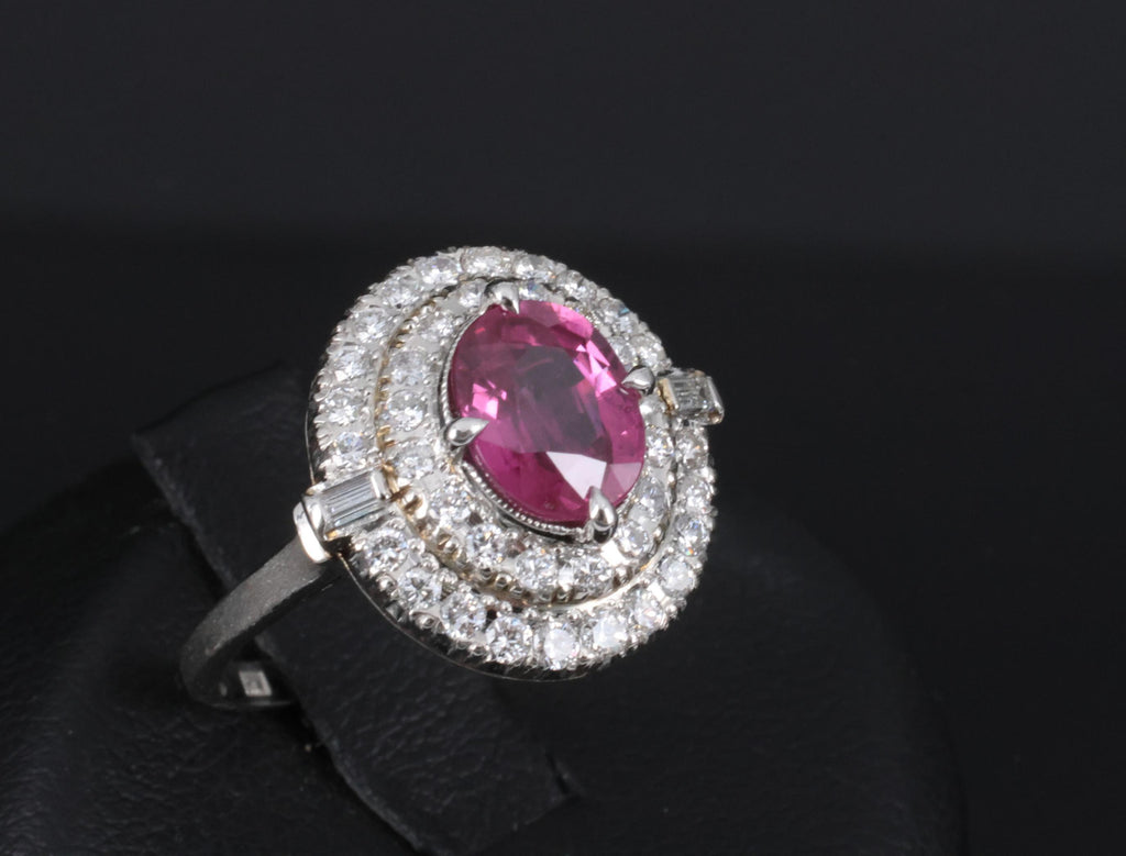 Fine Vintage 2.02ct GIA Thai Ruby & 0.83 Diamond Platinum Ring, Size 6
