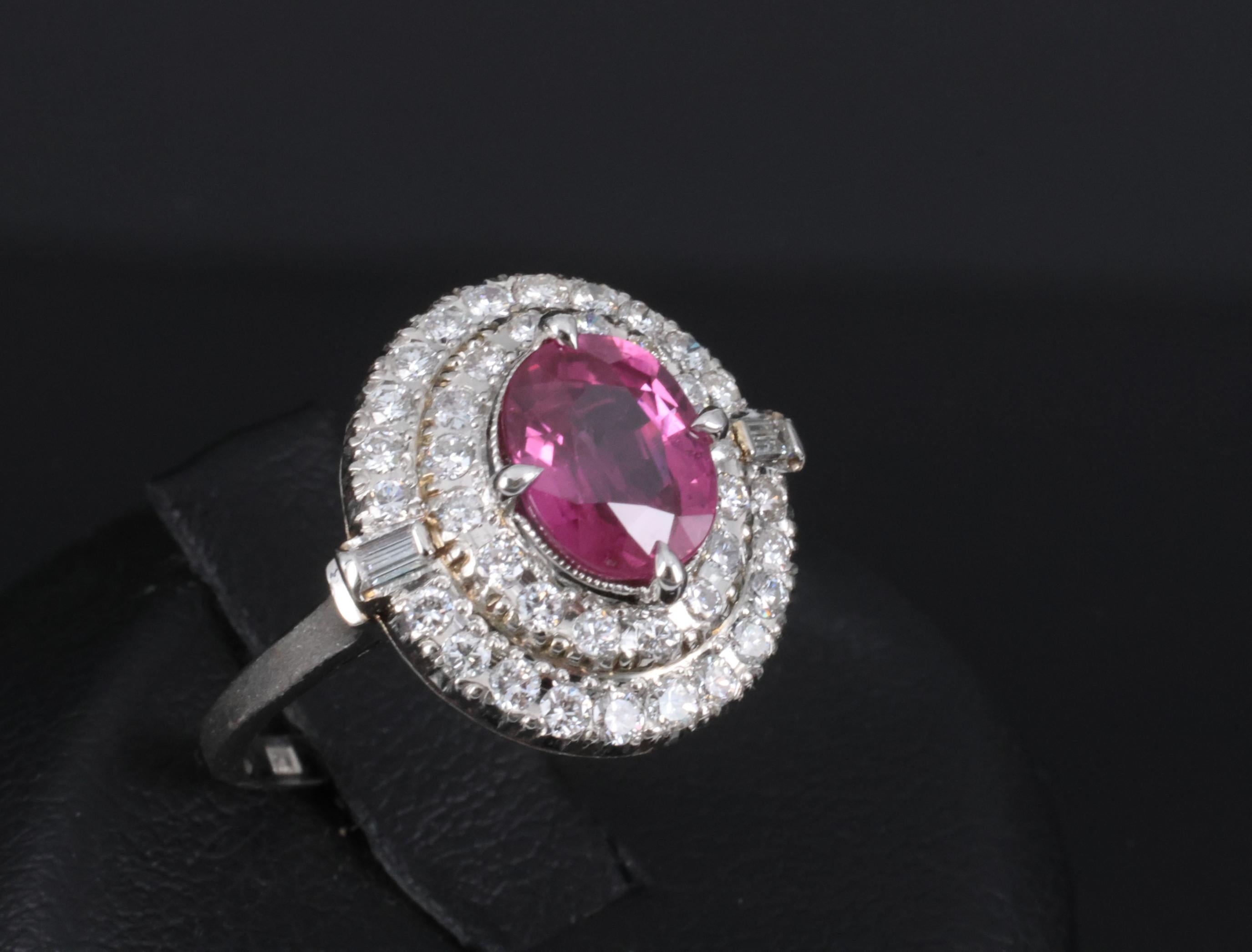 Fine Vintage 2.02ct GIA Thai Ruby & 0.83 Diamond Platinum Ring, Size 6