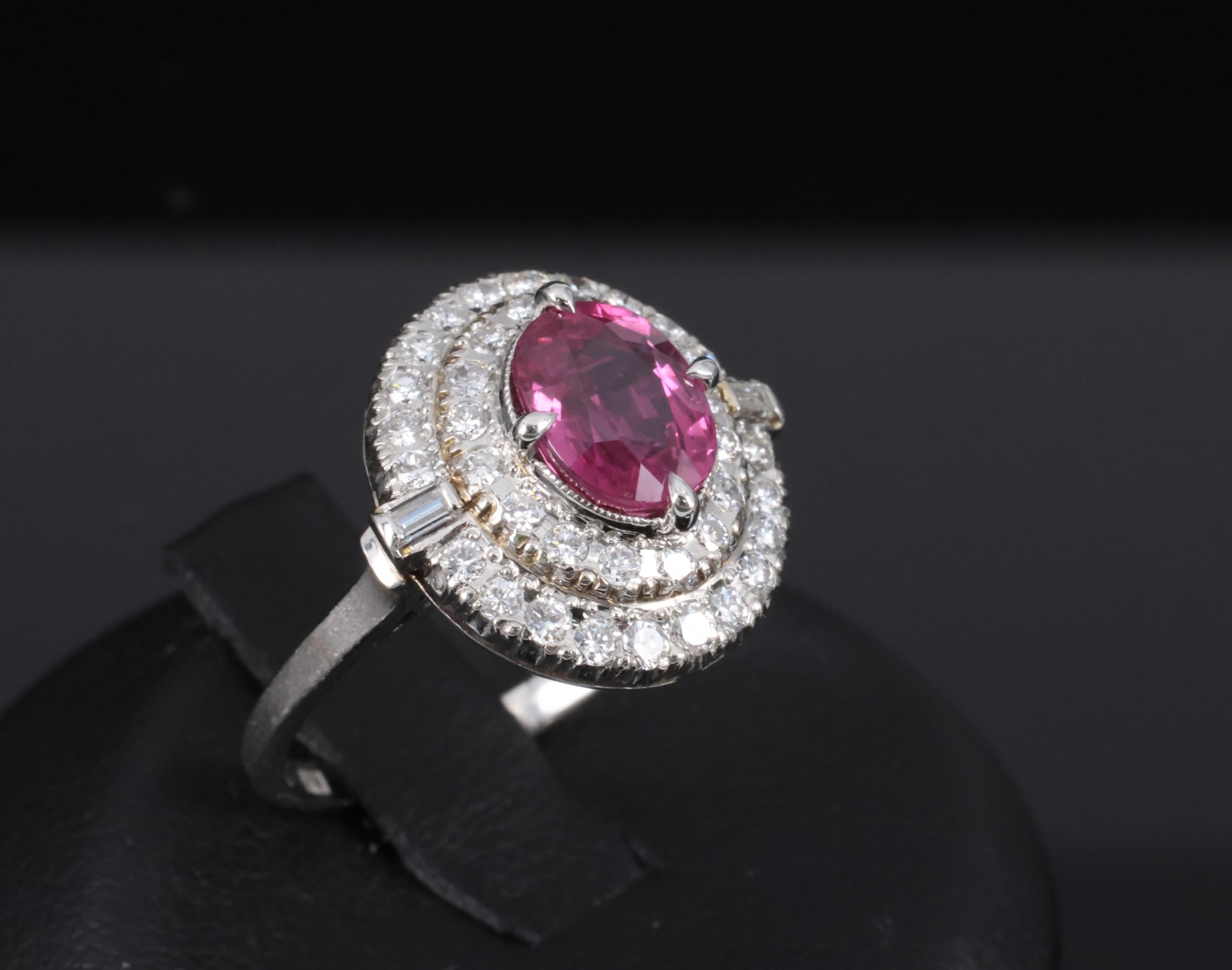 Fine Vintage 2.02ct GIA Thai Ruby & 0.83 Diamond Platinum Ring, Size 6