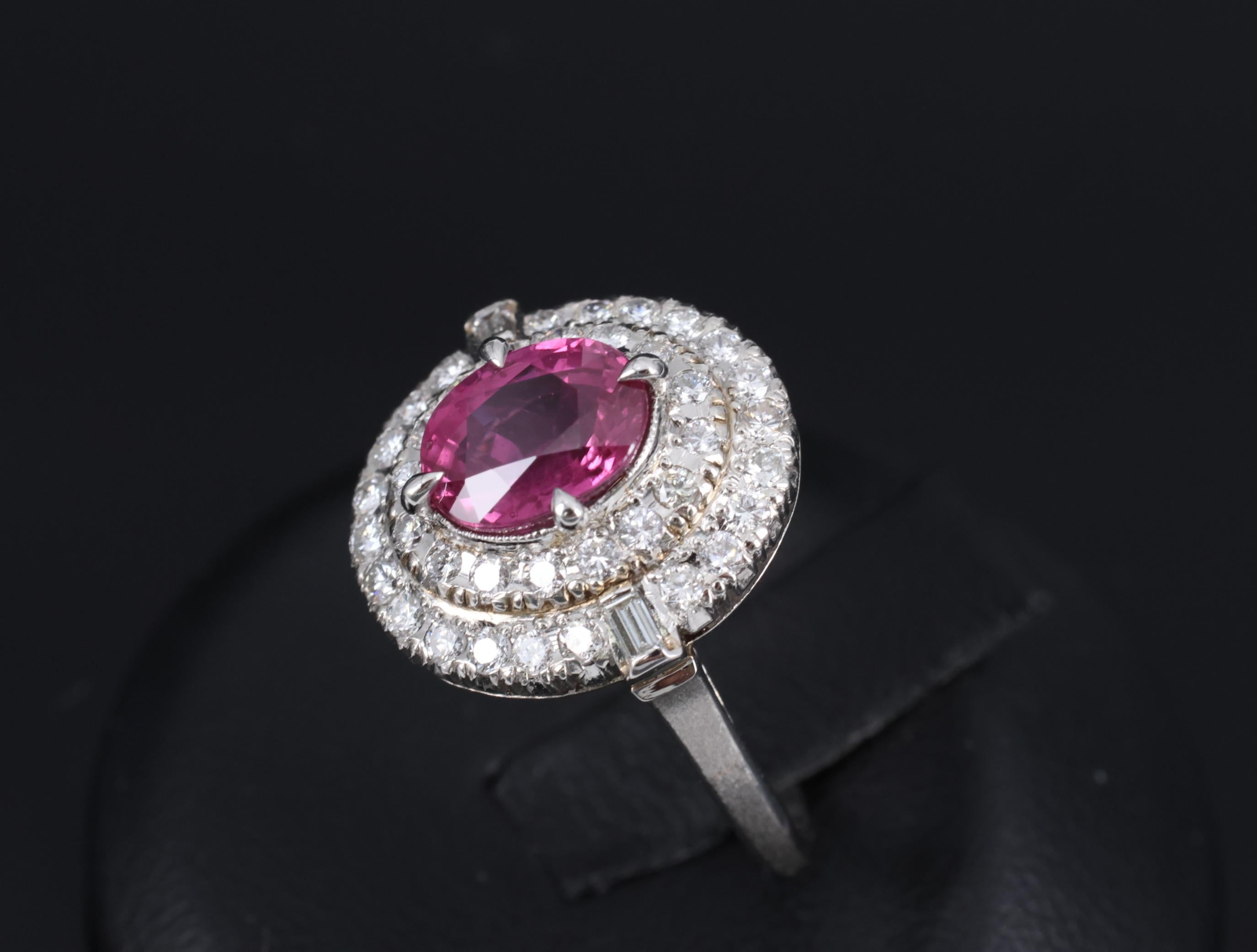 Fine Vintage 2.02ct GIA Thai Ruby & 0.83 Diamond Platinum Ring, Size 6