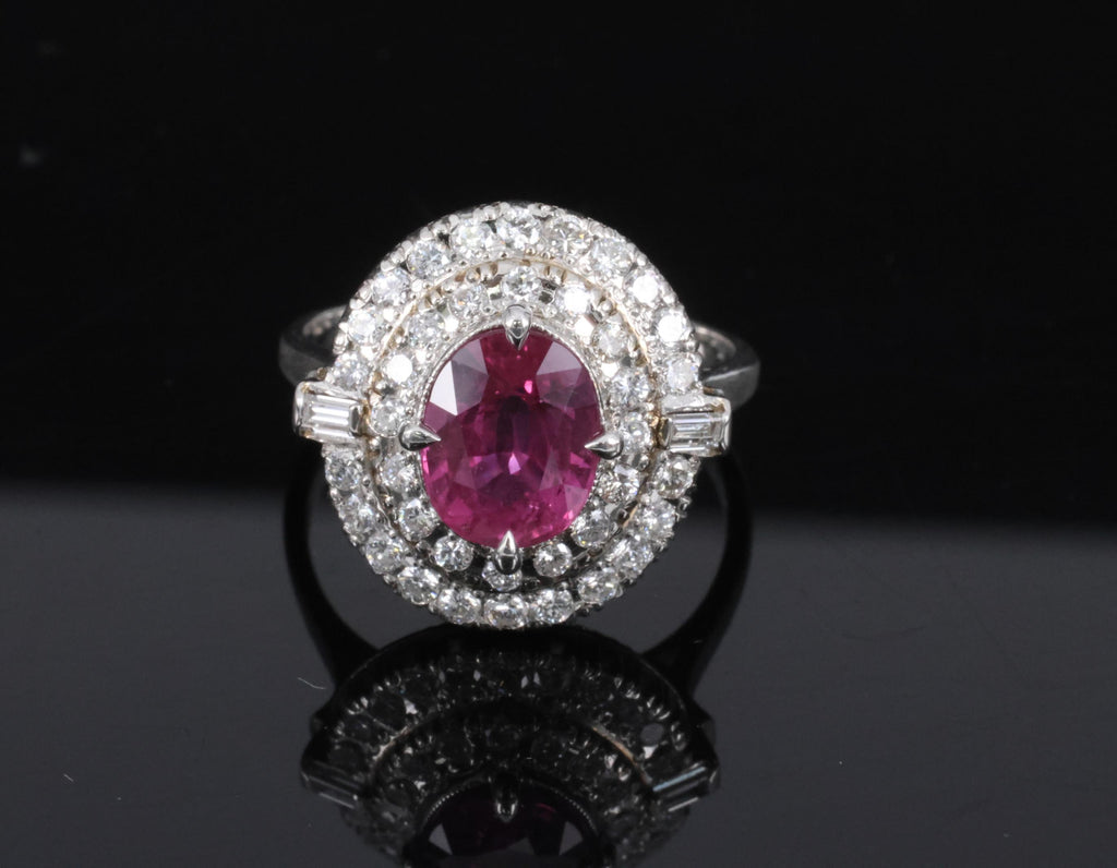 Fine Vintage 2.02ct GIA Thai Ruby & 0.83 Diamond Platinum Ring, Size 6
