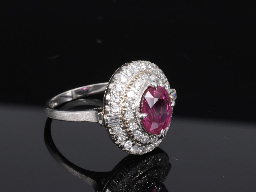 Fine Vintage 2.02ct GIA Thai Ruby & 0.83 Diamond Platinum Ring, Size 6