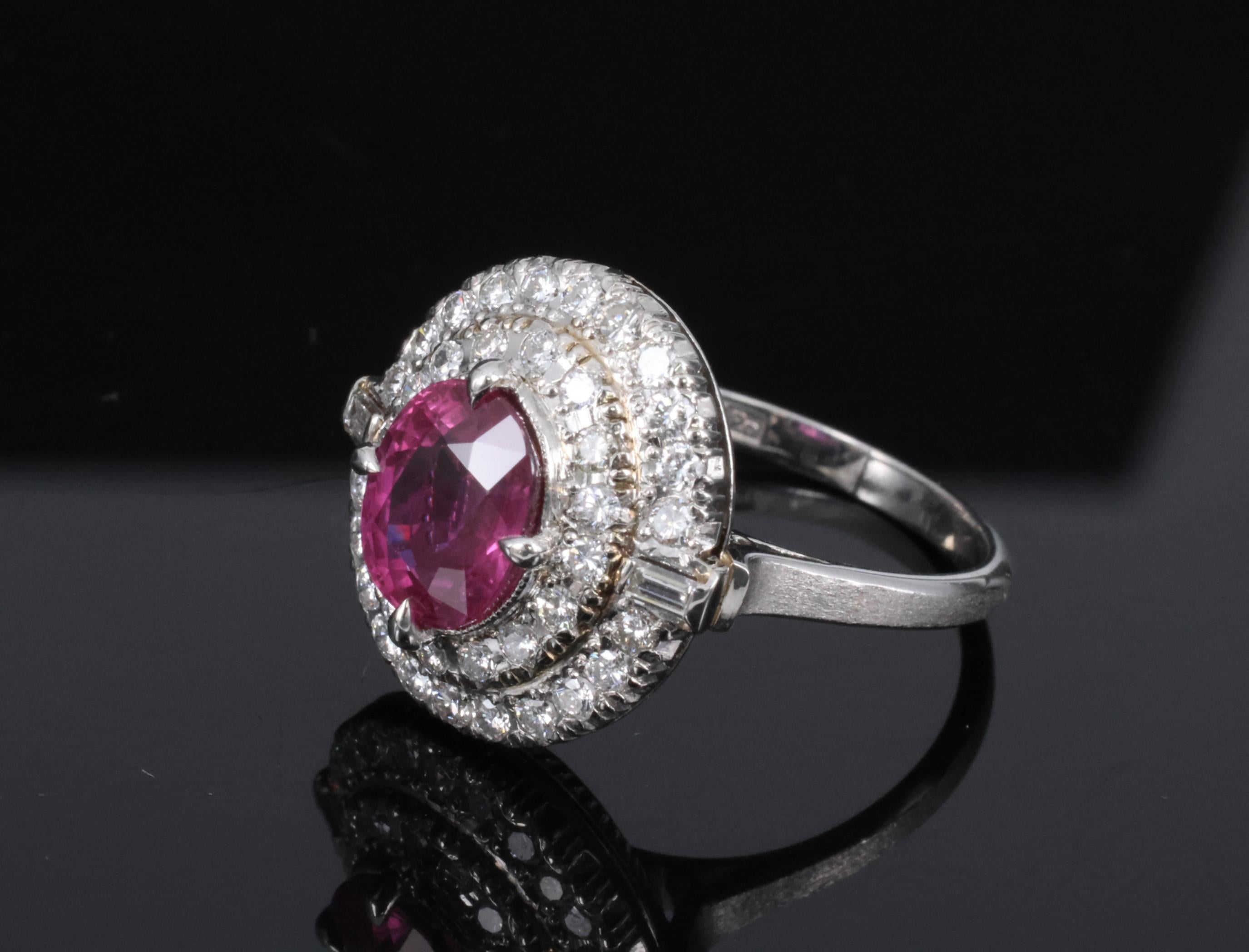 Fine Vintage 2.02ct GIA Thai Ruby & 0.83 Diamond Platinum Ring, Size 6