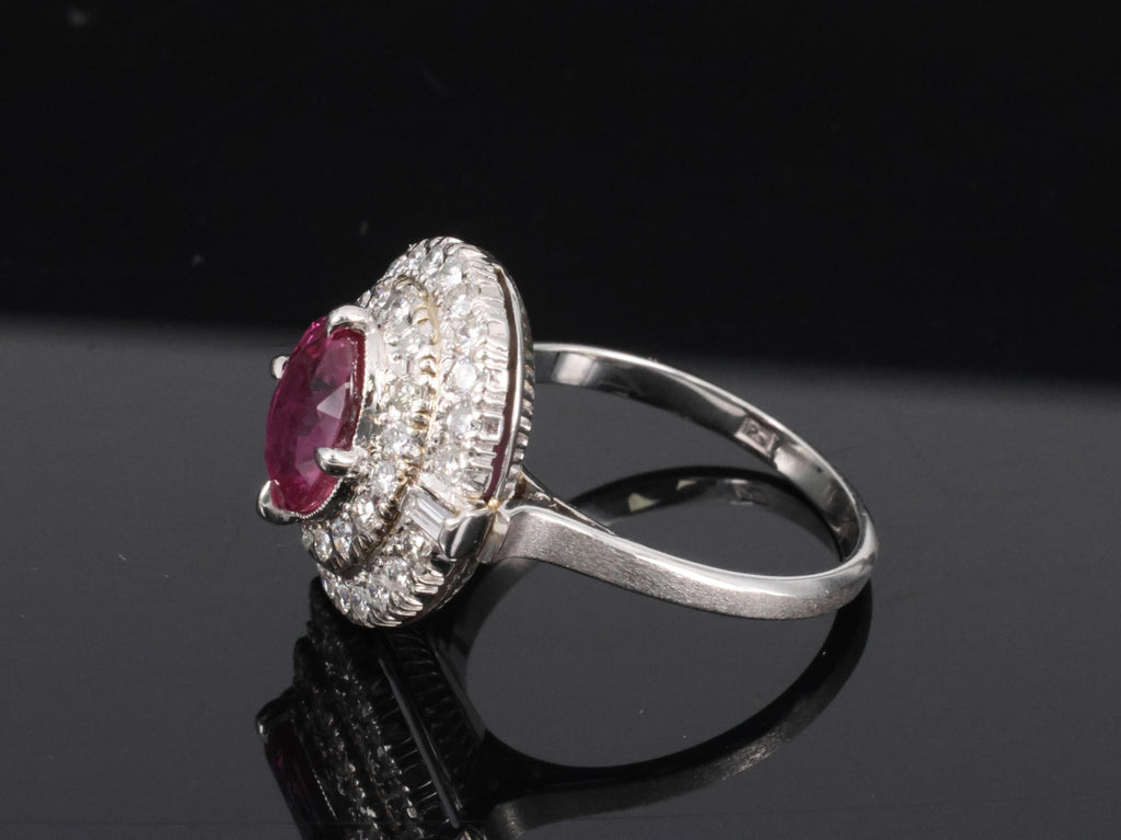 Fine Vintage 2.02ct GIA Thai Ruby & 0.83 Diamond Platinum Ring, Size 6