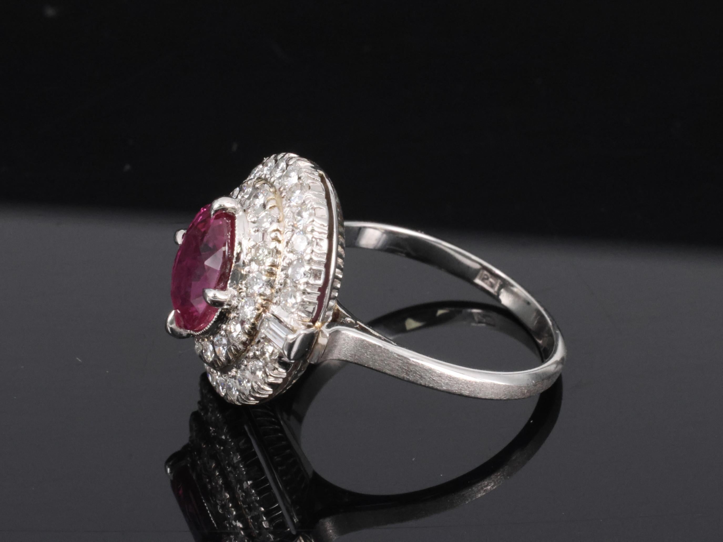 Fine Vintage 2.02ct GIA Thai Ruby & 0.83 Diamond Platinum Ring, Size 6