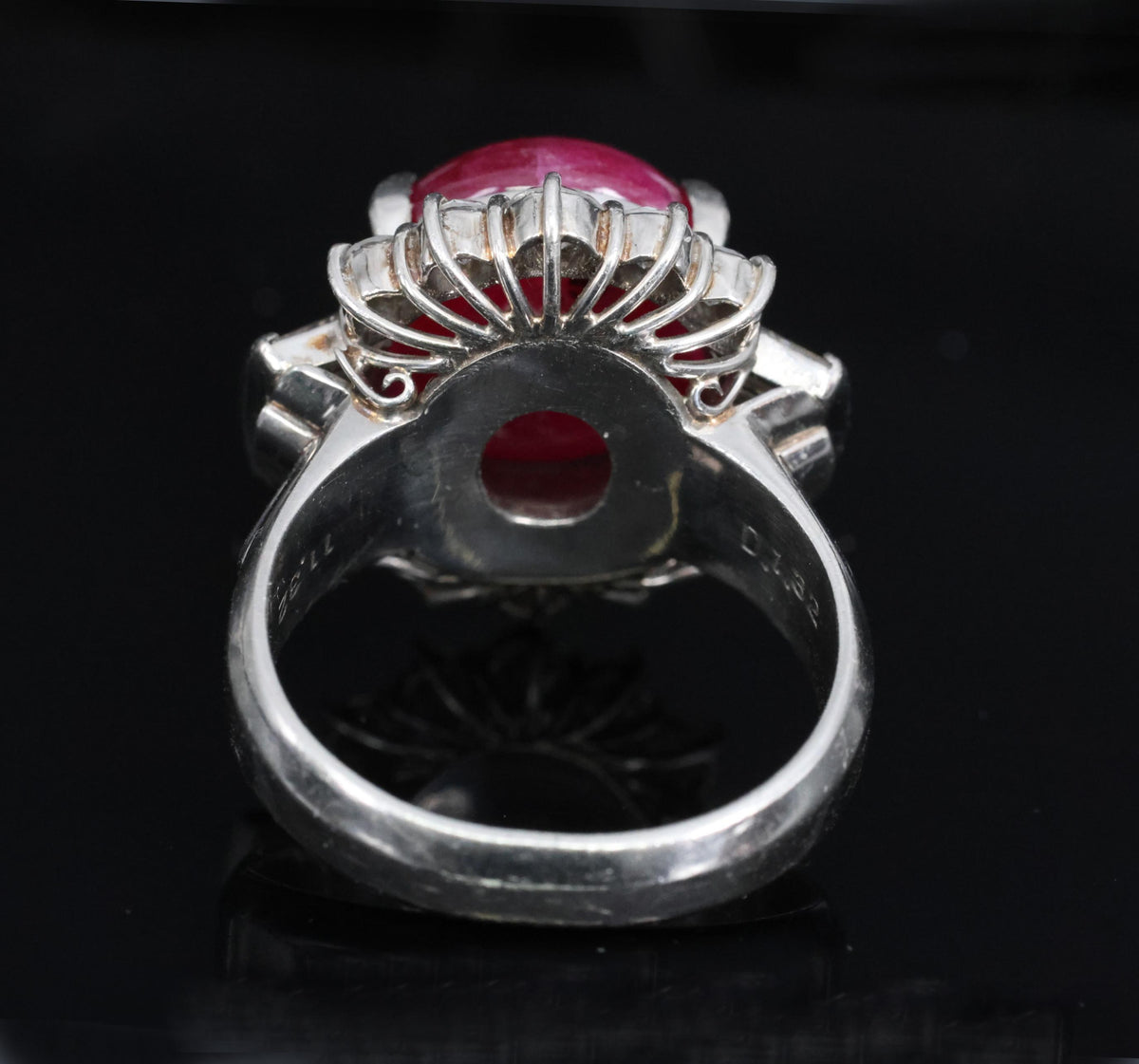 11.32ct Cabochon Cut Natural Ruby & 1.32ct Diamond Platinum Ring, Size 4.5