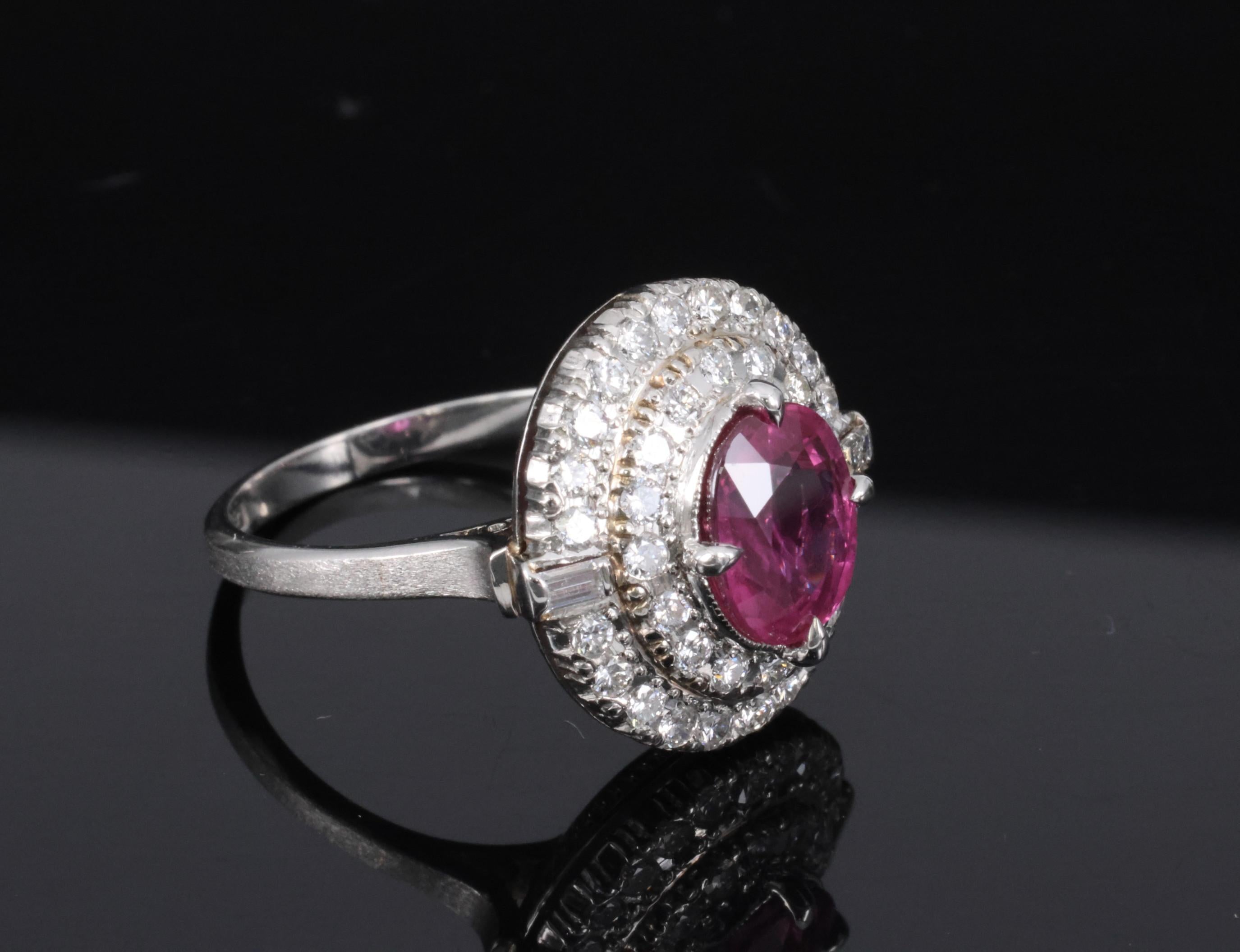 Fine Vintage 2.02ct GIA Thai Ruby & 0.83 Diamond Platinum Ring, Size 6