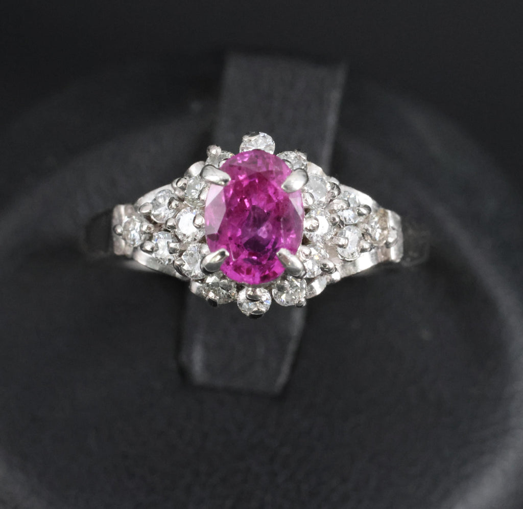1.45ct GIA Natural NO HEAT Pink Sapphire 0.40ct Diamond Platinum Ring Size 6.25