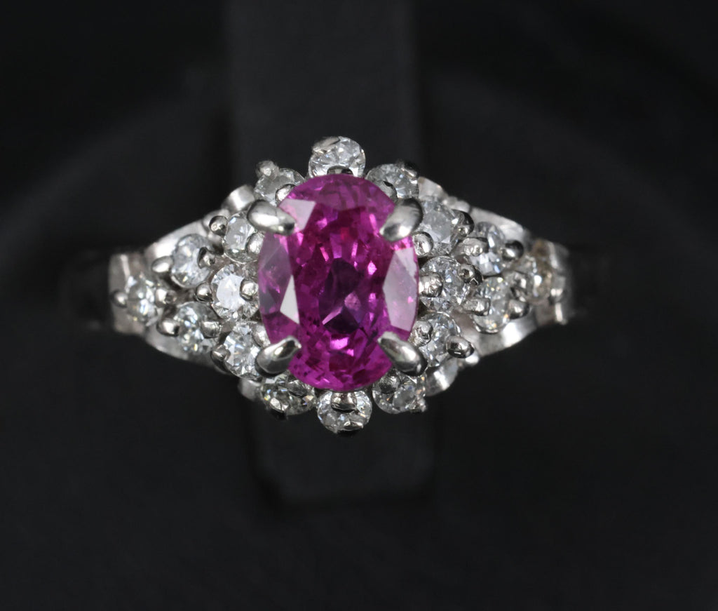 1.45ct GIA Natural NO HEAT Pink Sapphire 0.40ct Diamond Platinum Ring Size 6.25