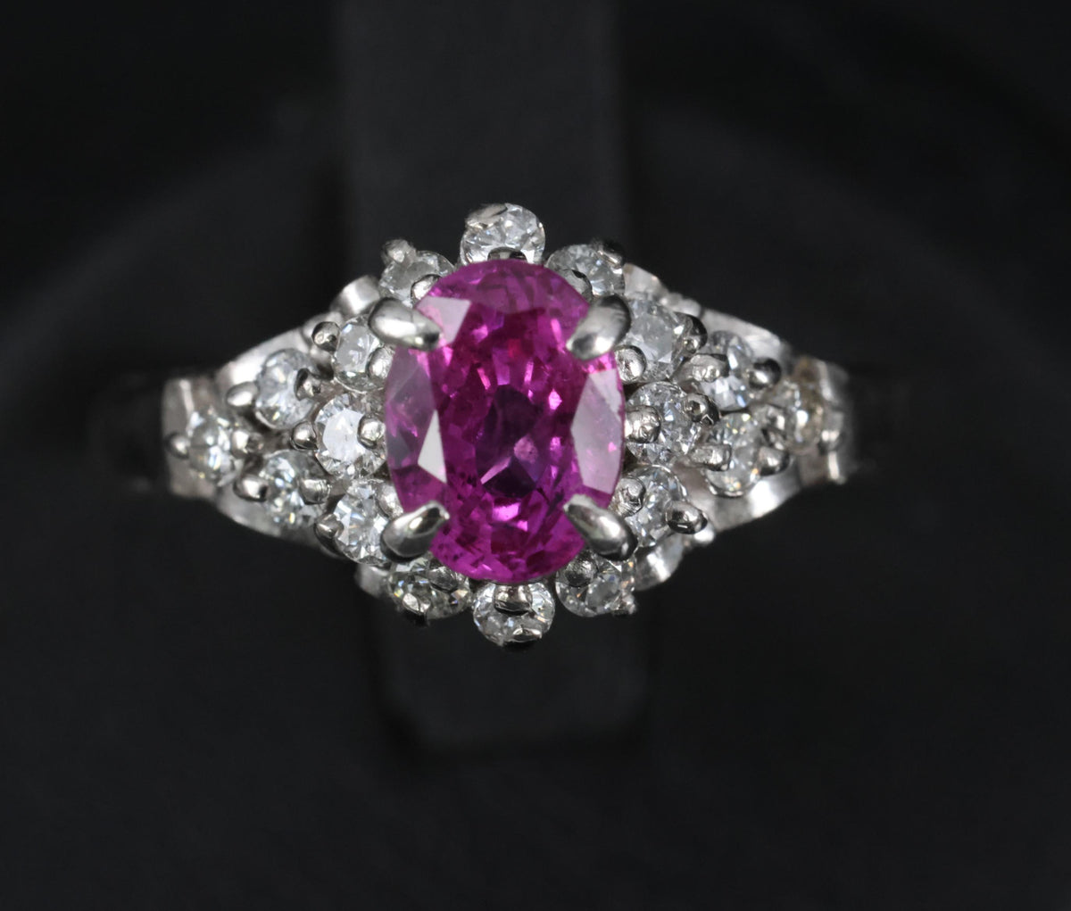 1.45ct GIA Natural NO HEAT Pink Sapphire 0.40ct Diamond Platinum Ring Size 6.25