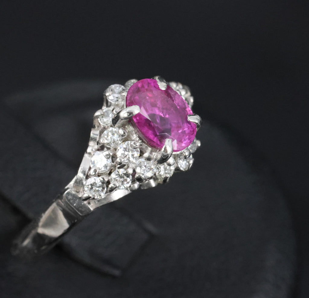 1.45ct GIA Natural NO HEAT Pink Sapphire 0.40ct Diamond Platinum Ring Size 6.25