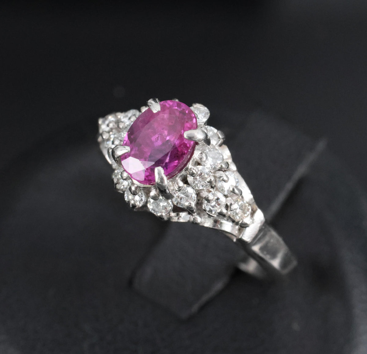 1.45ct GIA Natural NO HEAT Pink Sapphire 0.40ct Diamond Platinum Ring Size 6.25